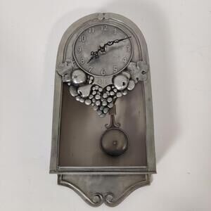 Vintage Pewter Style Wall Clock with Fruit & Grape Design 1836 Motif Antique